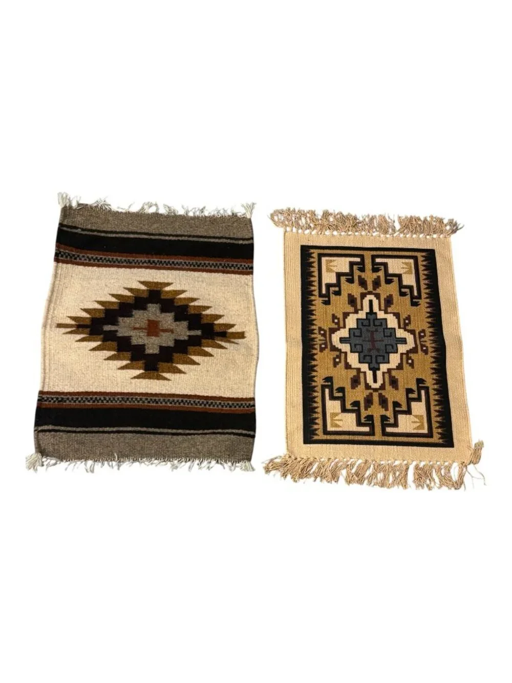 Set of 2 Handwoven Zapotec Wool Wall Hangings – Oaxaca Mexico – Southwestern